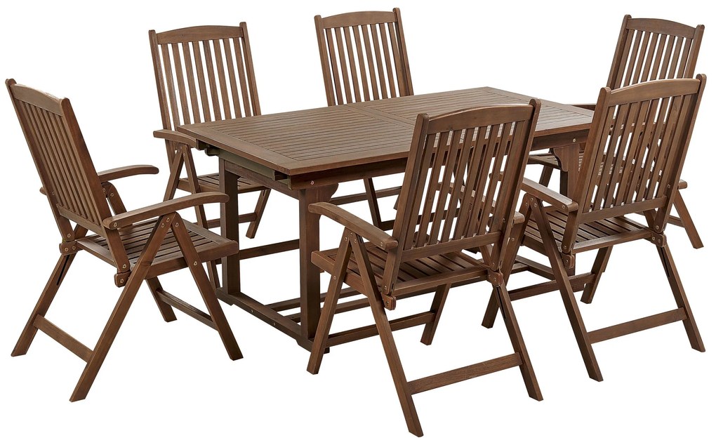 Záhradná súprava stola a 6 stoličiek z akáciového dreva tmavé drevo AMANTEA Beliani
