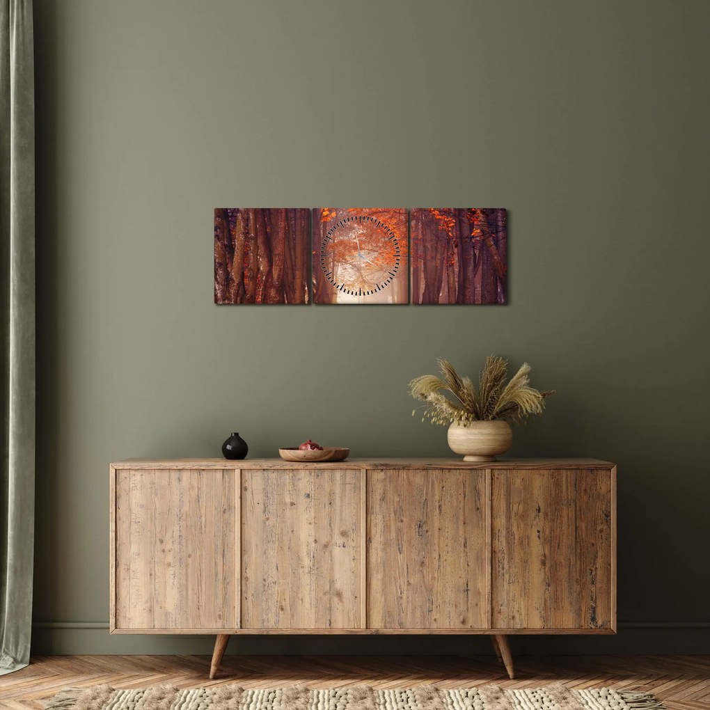 Obraz - Jesenné les (s hodinami) (90x30 cm)