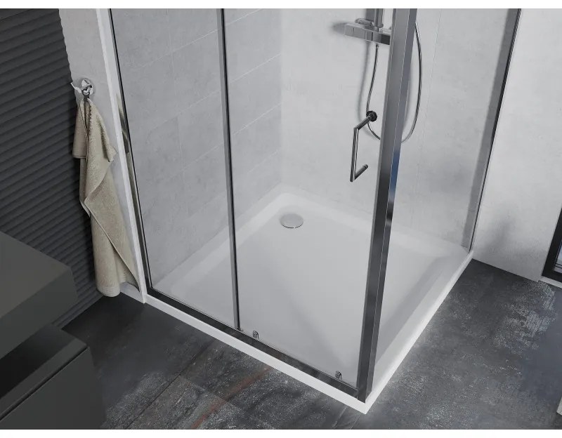 Mexen Apia, sprchový kút s posuvnými dverami 90 (dvere) x 90 (stena) cm, 6mm číre sklo, chrómový profil + slim sprchová vanička 5cm, 840-090-090-01-00-4010