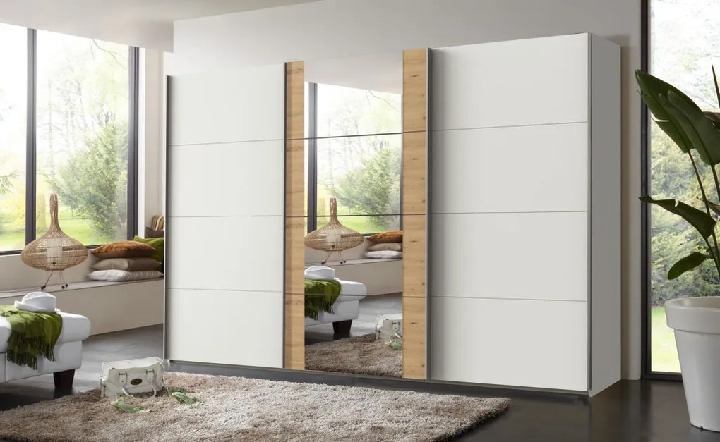 Šatníková skriňa Bern, šírka 313 cm/výška 208 cm, biela/dub artisan