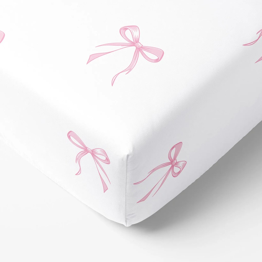 Goldea bavlnená napínacia plachta - ružové mašličky 80 x 200 cm