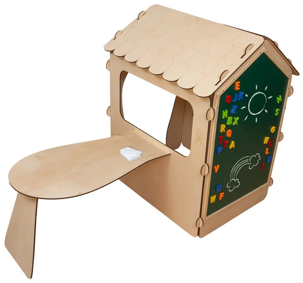 KIK Drevený detský domček SWEET HOME s magnetickou tabuľou a stolíkom 86 × 137 × 105 cm