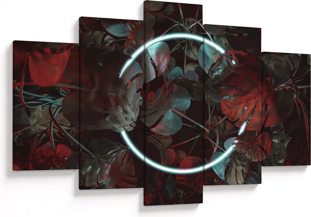 Obraz - Neónový kruh medzi palmami (150x105 cm)
