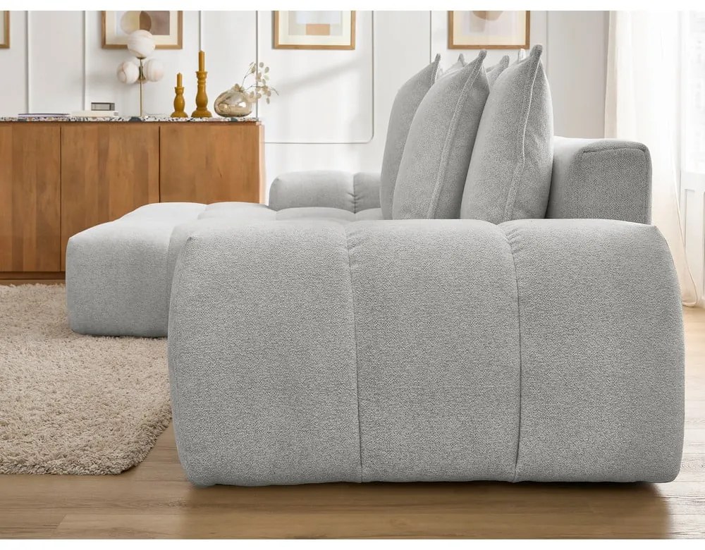 Svetlosivá ženilková rozkladacia/s úložným priestorom rohová pohovka (ľavý roh/s leňoškou) Everest – Bobochic Paris