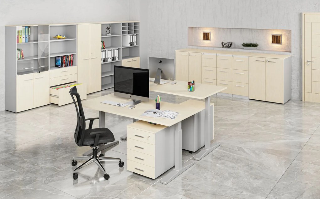 Kombinovaná kancelárska skriňa PRIMO GRAY, nízke dvere, 800 x 500 x 1781 mm, sivá/breza
