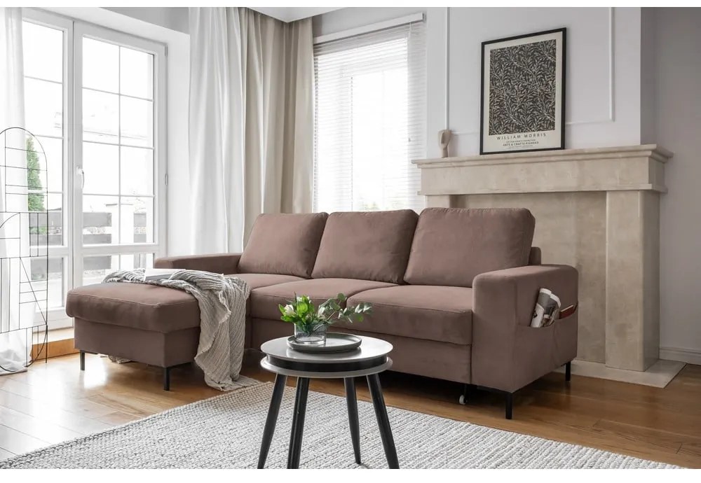 Hnedá menčestrová rozkladacia rohová pohovka (ľavý roh) Lofty Lilly – Miuform