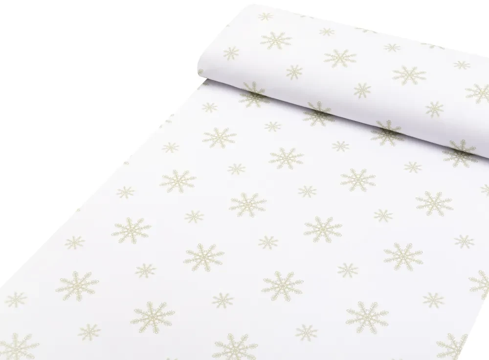 Biante Teflónový behúň na stôl TF-102 Vianočné béžové vločky na bielom 45x120 cm