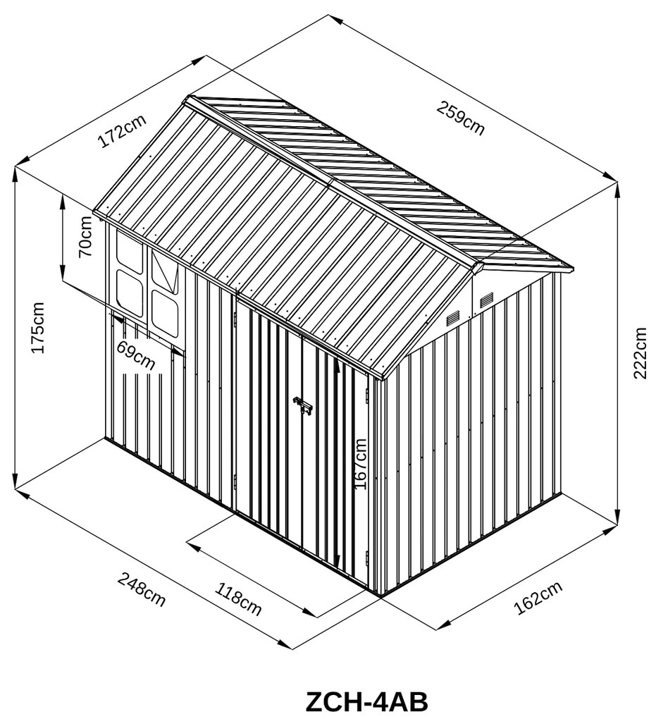 Záhradný domček BestBerg ZCH-4AB / 4,5 m² / 259 x 172 x 222 cm / sivá/biela