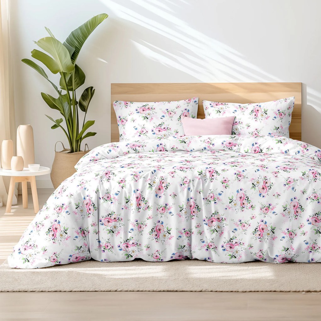 Goldea bavlnené posteľné obliečky - ružové sakury s lístkami 140 x 200 a 70 x 90 cm