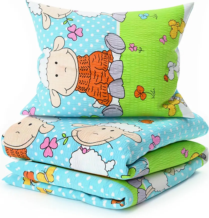 Krepové obliečky do postieľky OVEČKY modré Rozmer obliečky: 45 x 65 cm | 90 x 135 cm