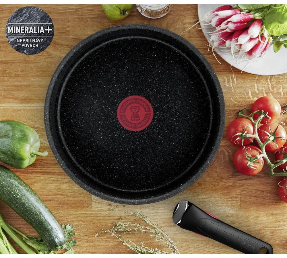 Hliníkové hrnce v súprave 3 ks s nepriľnavým povrchom/s odnímateľnou rukoväťou na indukčný varič INGENIO Black stone L3998902 – Tefal