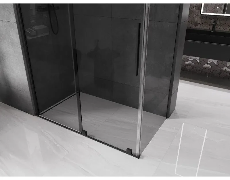 Mexen Velar, sprchový kút s posuvnými dverami 150 x 80 cm, 8mm šedé sklo, čierna matná, 871-150-080-41-70