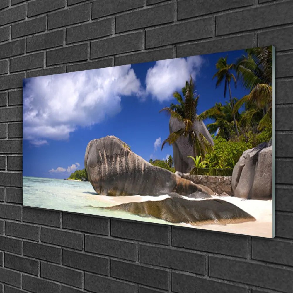 Obraz na skle Skaly pláž príroda 120x60 cm
