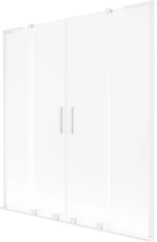 Mexen Velar L Duo, 2-krídlová posuvná vaňová zástena 160 x 150 cm, 8mm sklo námraza, biela matná, 896-160-003-32-20