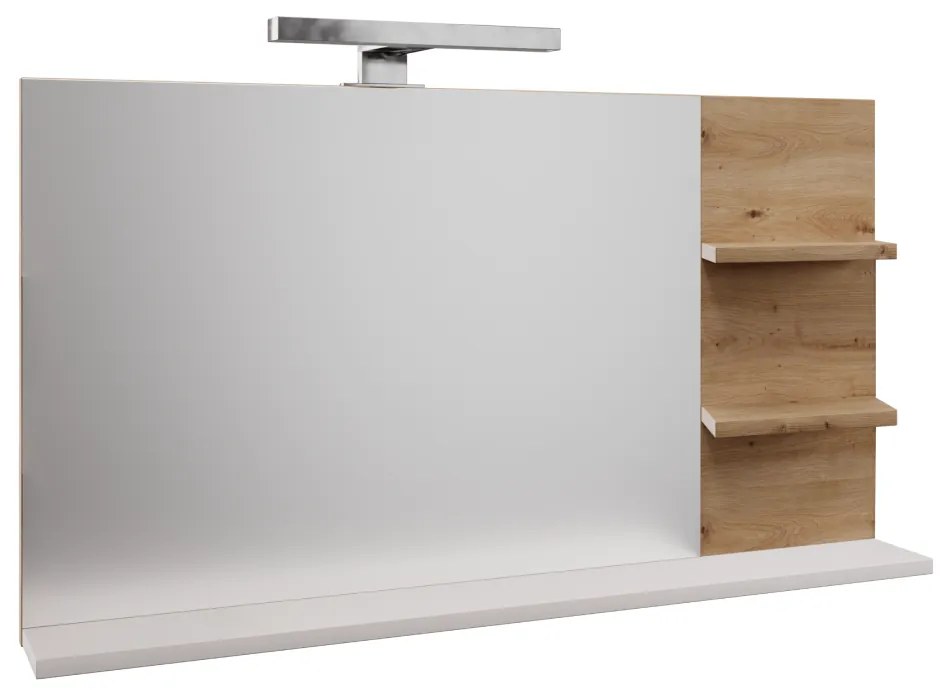 Zrkadlo s LED osvetlením, biela/dub artisan, CUBO CUB04