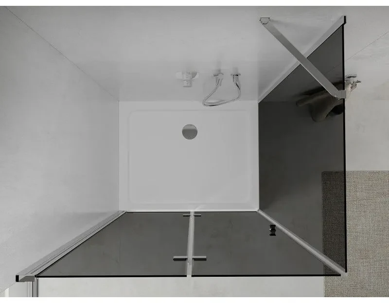 Mexen Lima, sprchový kút so skladacími dverami 90 (dvere) x 70 (stena) cm, 6mm šedé sklo, chrómový profil + slim sprchová vanička biela + chrómový sifón, 856-090-070-01-40-4010