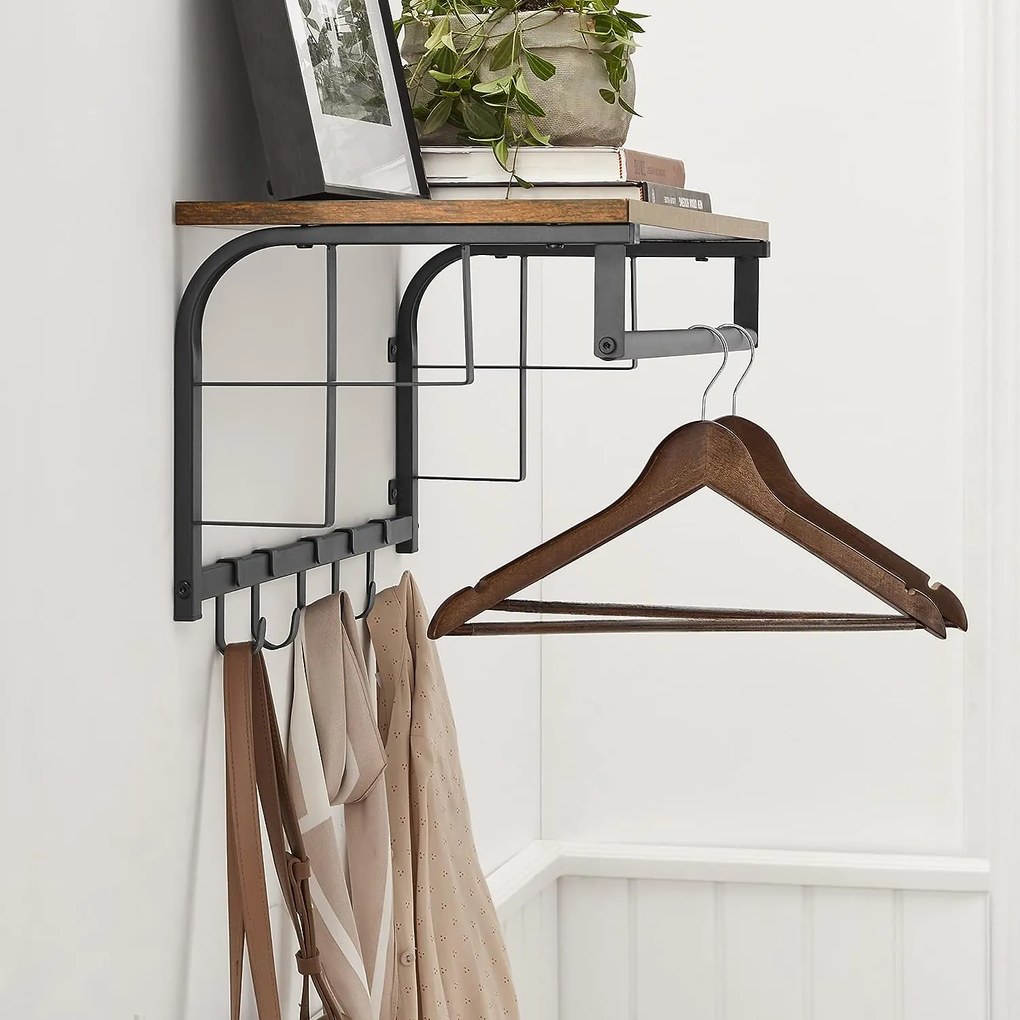 Vešiak na stenu HENRY, 66x30x27cm, čierna/hnedá Vasagle