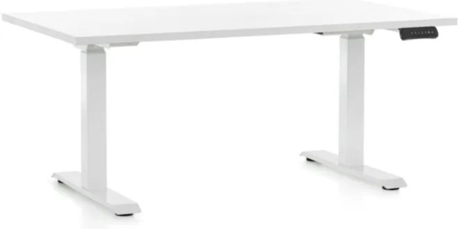 Výškovo nastaviteľný stôl OfficeTech D, 140 x 80 cm, biela podnož, biela