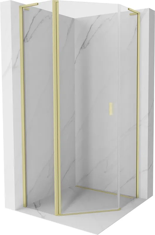 Mexen Mist L, päťuholníkový sprchový kút s krídlovými dverami, 90 x 90 cm, 8mm číre sklo, zlatý matný profil, 8A8L-090-090-55-00