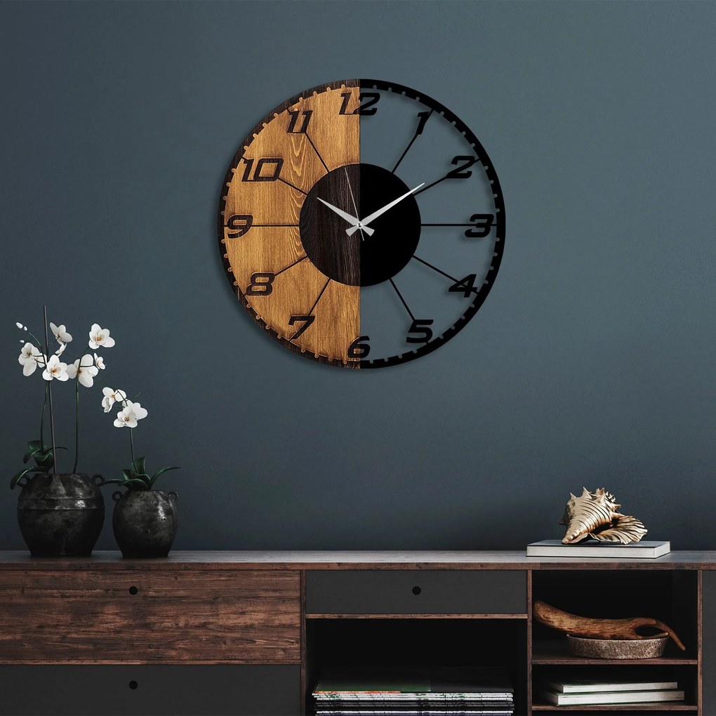 Dekoratívne nástenné hodiny WALLIE LINEAR 56 cm orech/čierne
