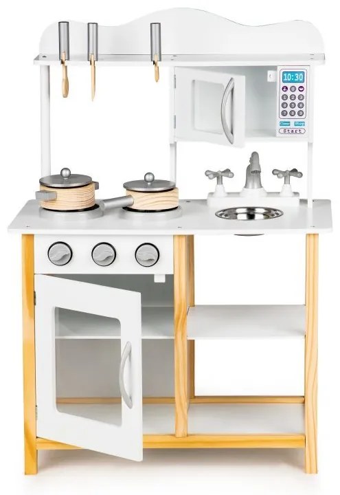 Drevená kuchynka pre deti, biela + príslušenstvo Ecotoys