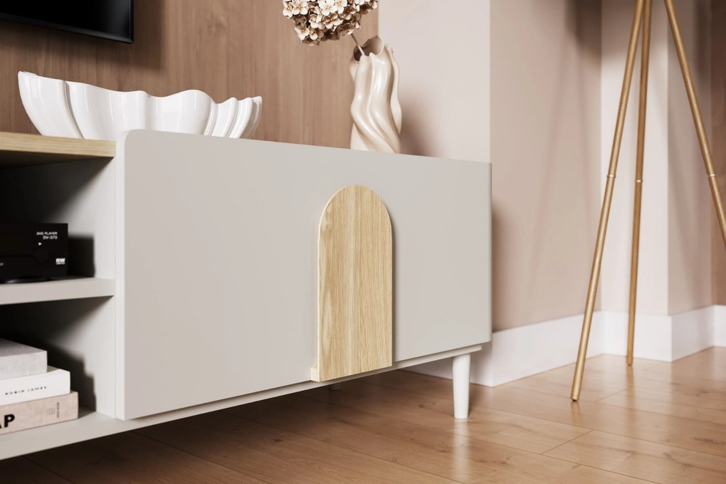 TV stolík Amilio 170 cm na nožičkách - kašmírová / dub olejovaný / dub svetlý