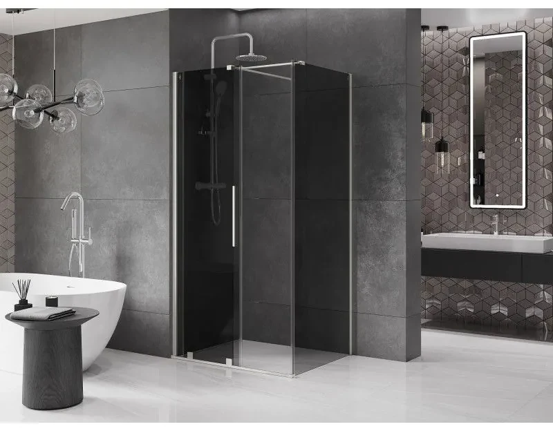 Mexen Velar, sprchový kút s posuvnými dverami 100 x 80 cm, 8mm šedé sklo, brúsená oceľ, 871-100-080-41-97