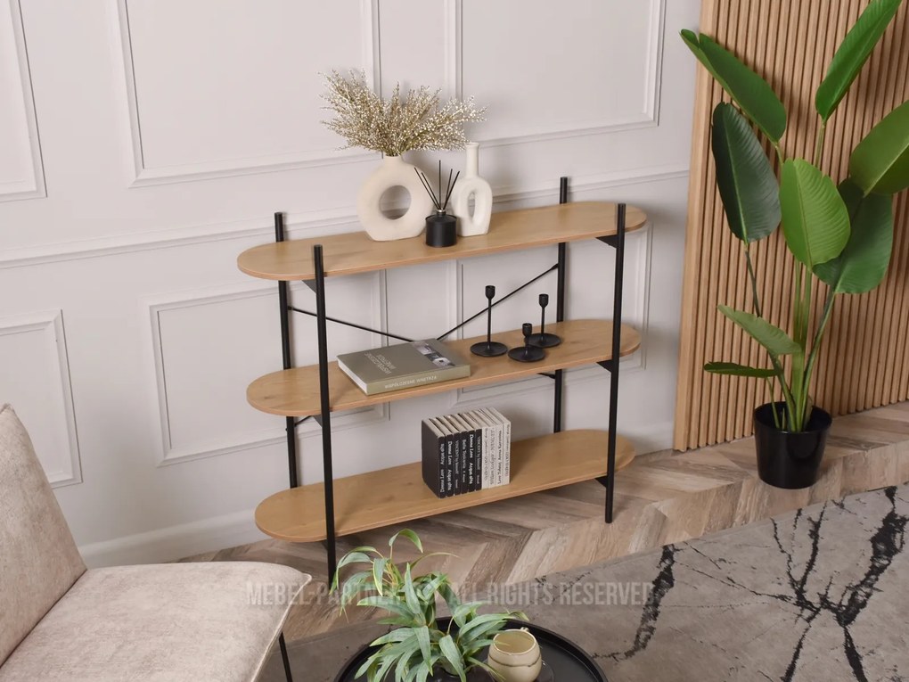 Konzolový stolík Inge (dub + čierna). Akcia -18%. Vlastná spoľahlivá doprava až k Vám domov. 1110813