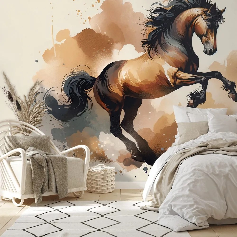 Tapeta dynamický hnedý kôň v pohybe