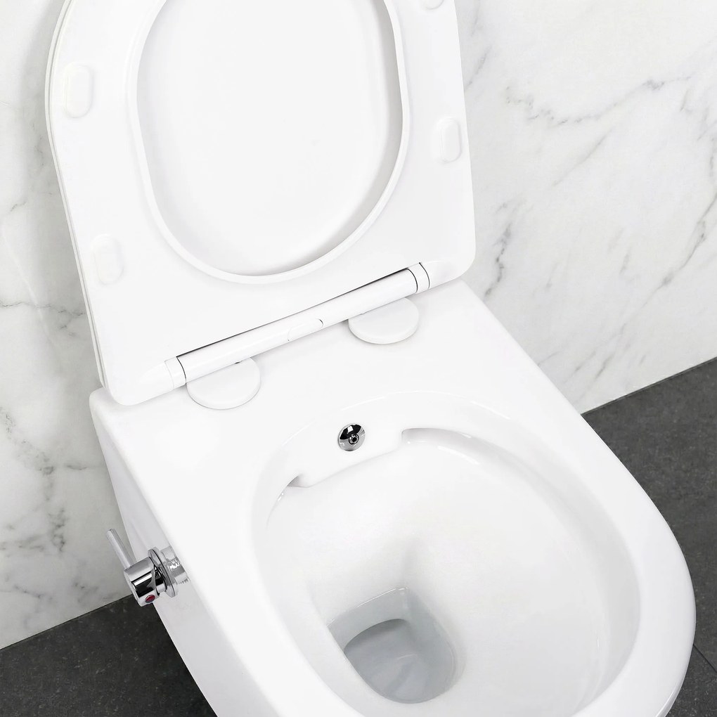 Závesný WC komplet bez okraja s funkciou bidetu REA CARLO LUX RIMLESS, vrátane SoftClose sedadla, biela