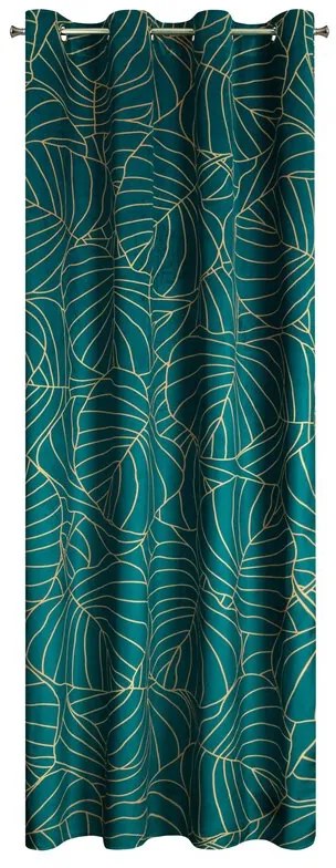 Dekorstudio Tieniaci zamatový záves LILI2 s potlačou listov 140x250cm tyrkysový