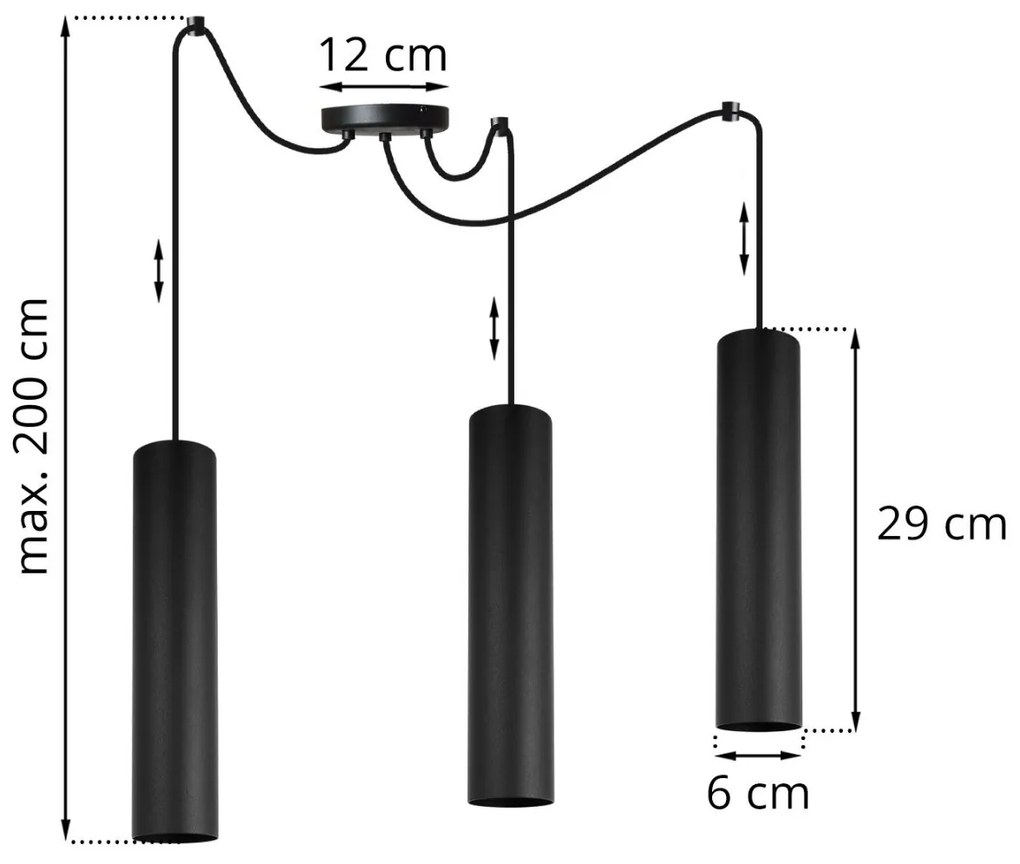 Závesné svietidlo TUBA SPIDER, 3x kovové tienidlo (výber z 2 farieb)