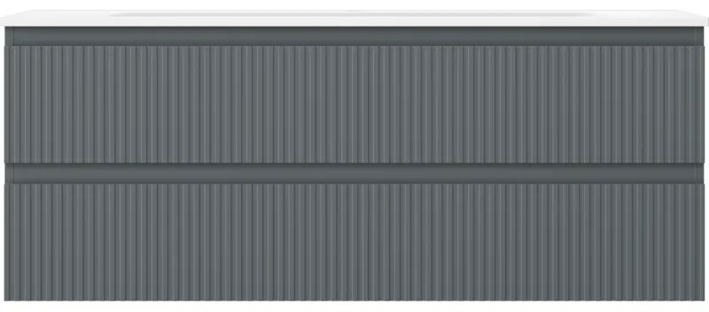 Mexen Rivel, kúpeľňová skrinka 120 cm s umývadlom Vela, 2 zásuvky, drážkovaná, grafitová matná/biela matná, 91A20-12047-2-BFF66-W23M