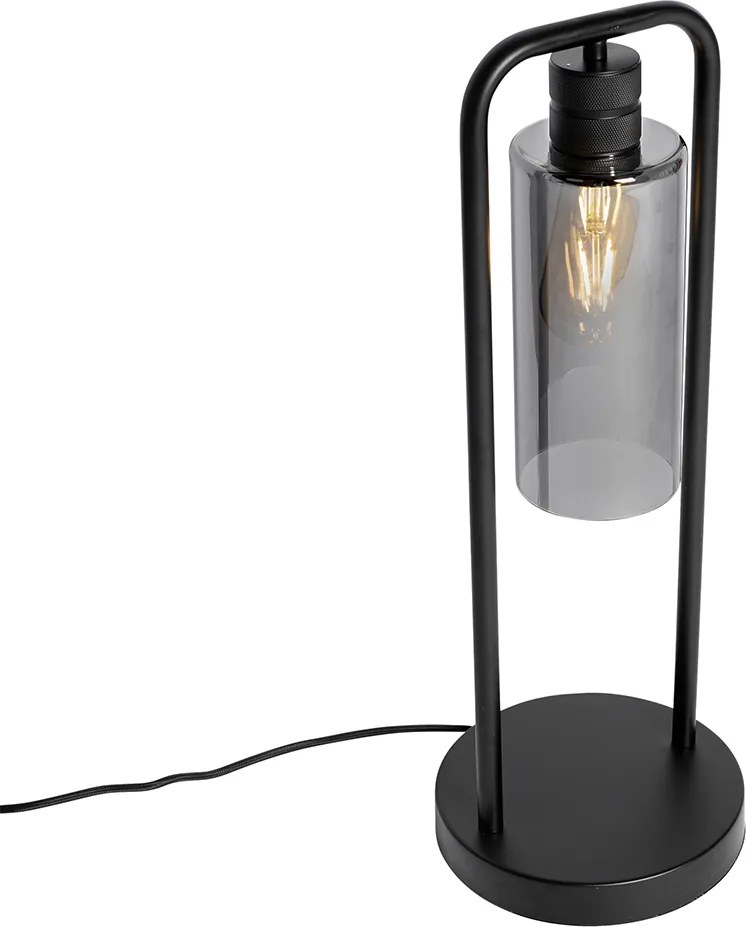 Moderná stolná lampa čierna s dymovým sklom - Stavelot