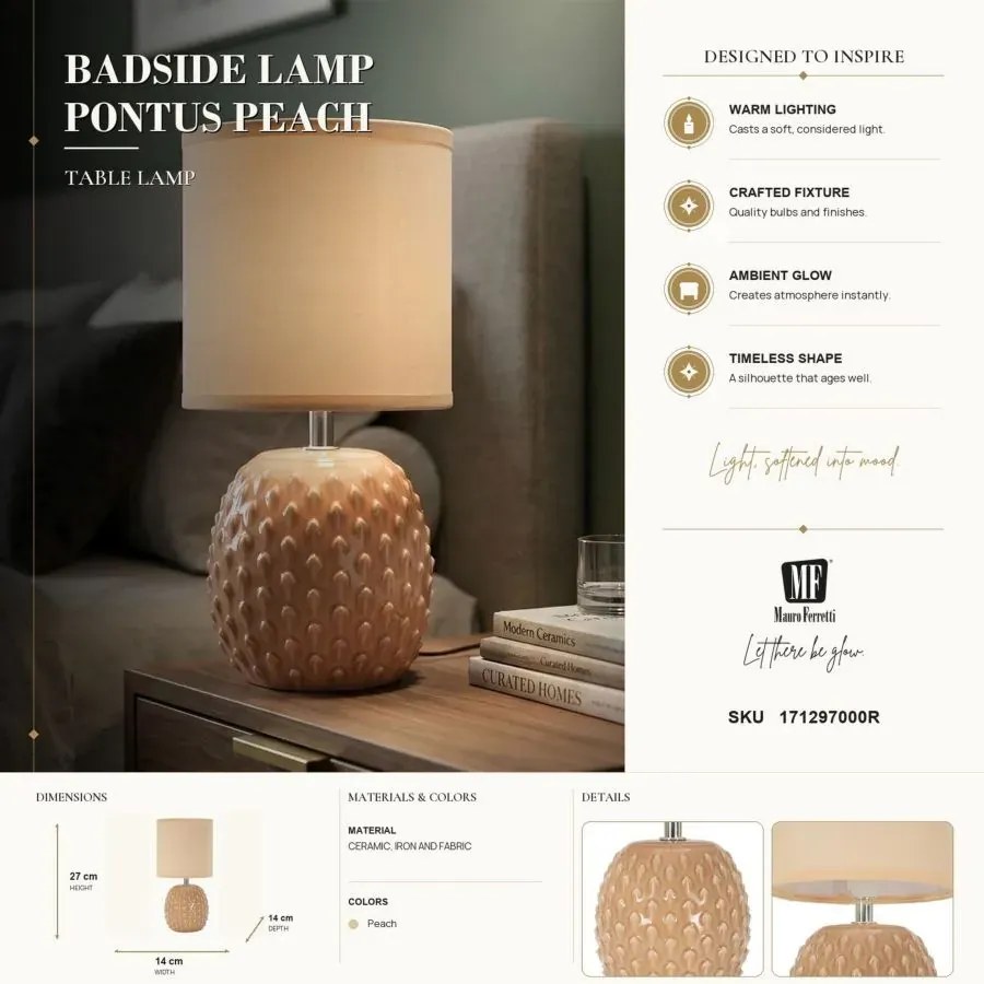 Stolná lampa Pontus 27 cm broskyňová