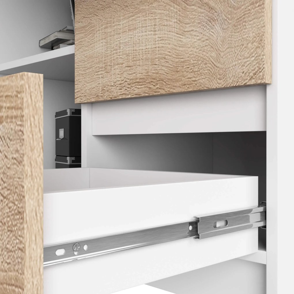 Rohový písací stôl B16 124 cm biely/dub sonoma pravý