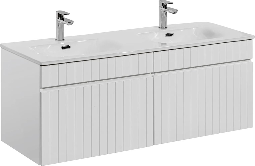 Comad Kúpeľňová skrinka s keramickým dvojumývadlom Iconic White 120 cm - biela