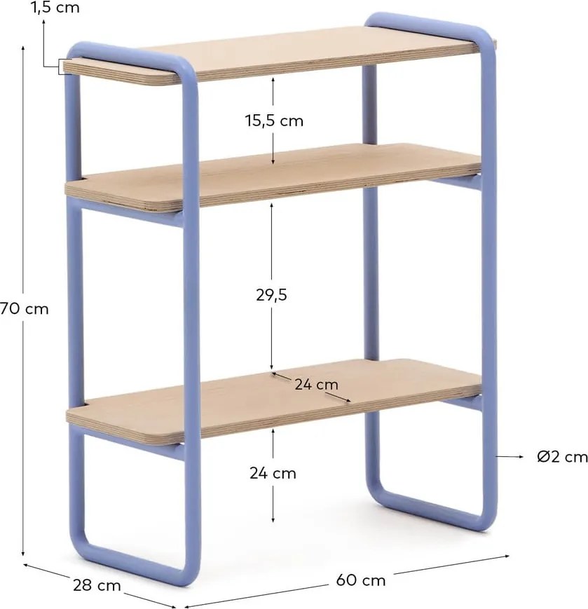 Svetlomodrá/v prírodnej farbe závesná detská knižnica v dekore jaseňa 60x70x28 cm Tinn – Kave Home