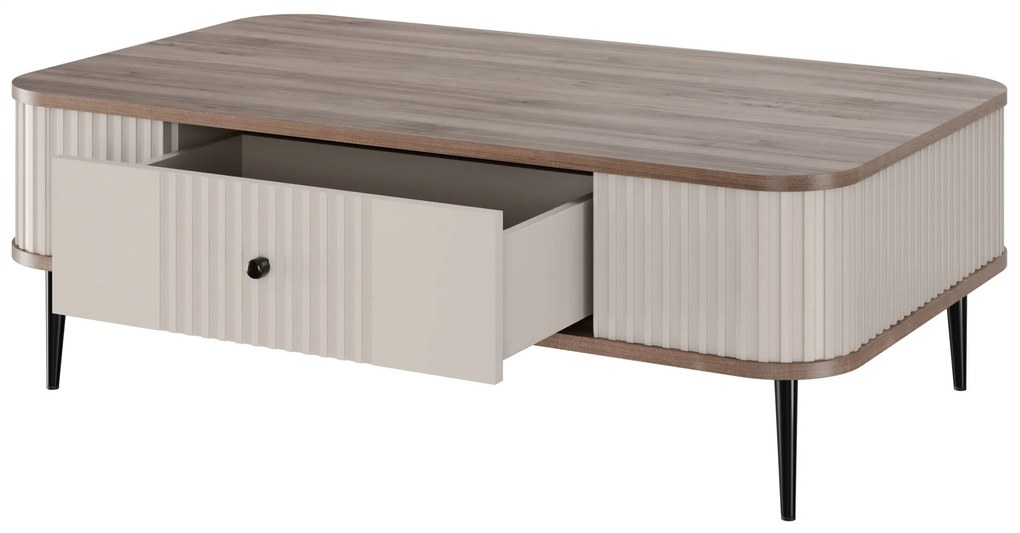 Konferenčný stolík so zásuvkou Vesper 103x60 cm - kašmír / orech / čierne nohy