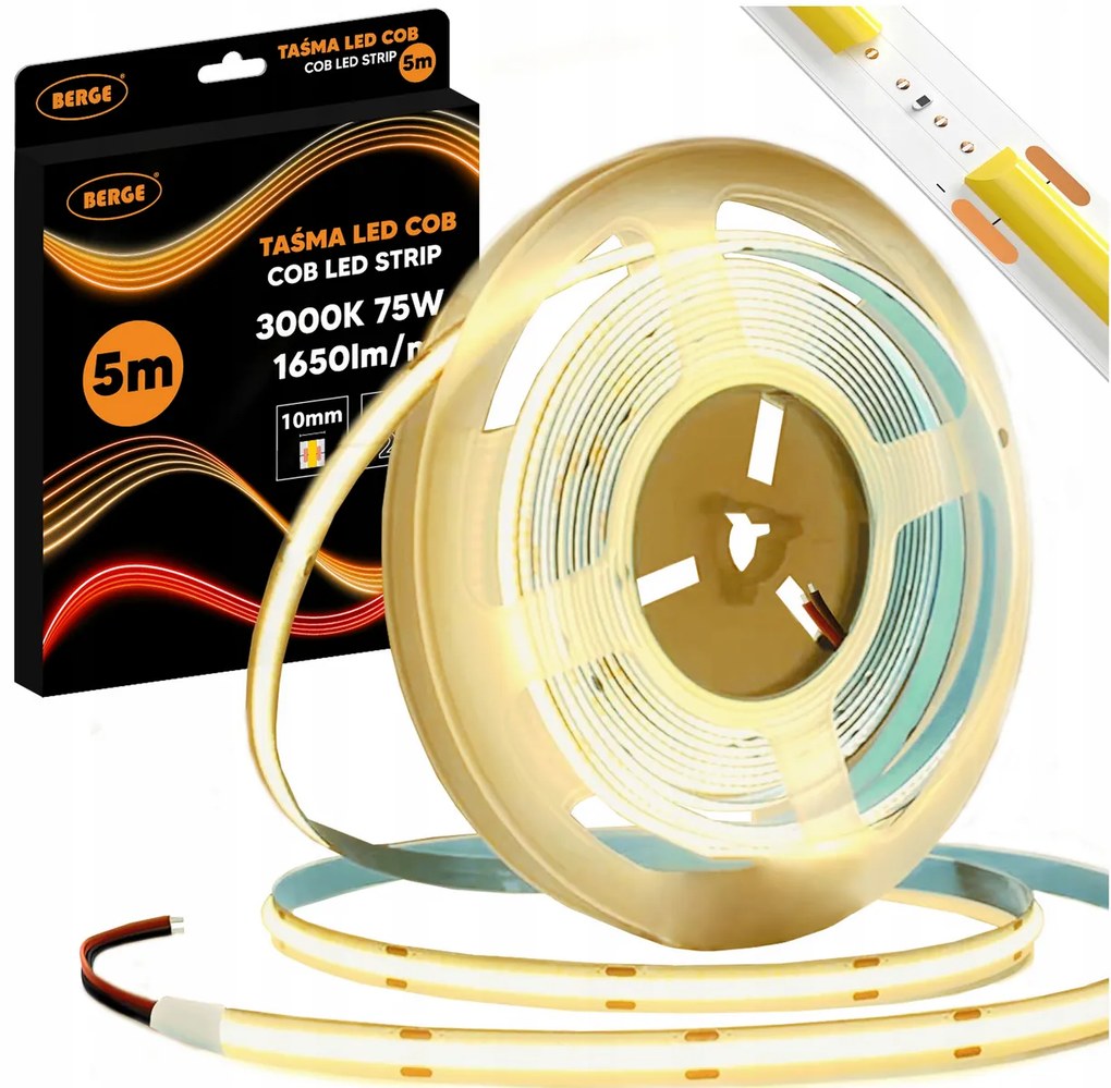 BERGE LED pásik COB Neon 12V - 528D - 15W/m - IP20 - 5m - 1650lm - teplá farba