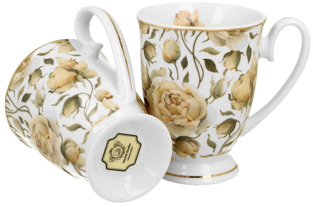 Porcelánový hrnček na nohe Royal English Roses White 320 ml sada 2ks