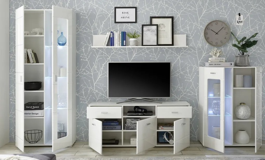 Vysoká vitrína Enrique, biely lesk