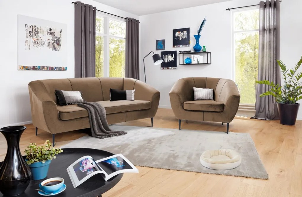 Trojmiestna pohovka Olivio, svele hnedá  zamatová látka