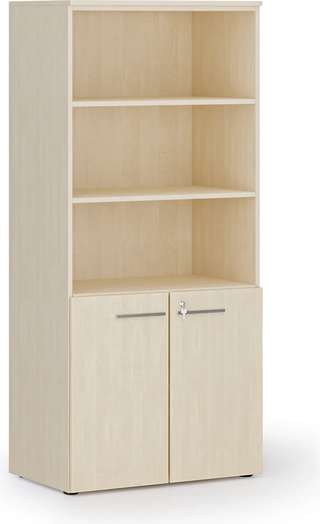 Kombinovaná kancelárska skriňa PRIMO WOOD, nízke dvere, 800 x 500 x 1781 mm, breza