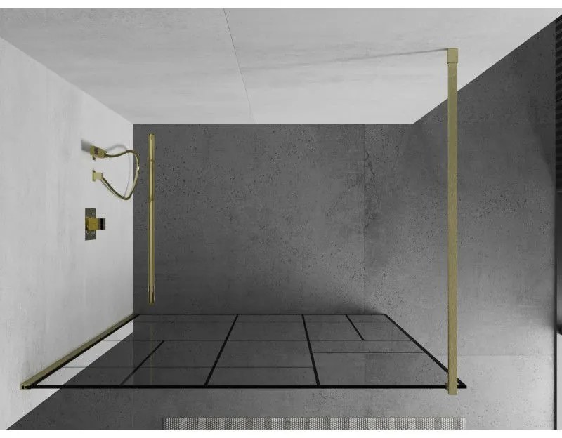 Mexen Kioto, sprchová zástena Walk-In 70 x 200 cm, 8mm číre sklo čierny vzor, zlatý matný profil, 800-070-101-55-78