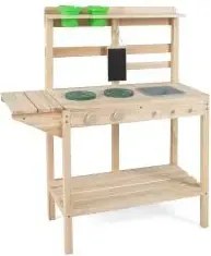 Detská kuchynka Drevená detská kuchynka so sporákom, drezom, otočnými gombíkmi a tabuľkou Detská kuchynka pre bábiky Prírodná