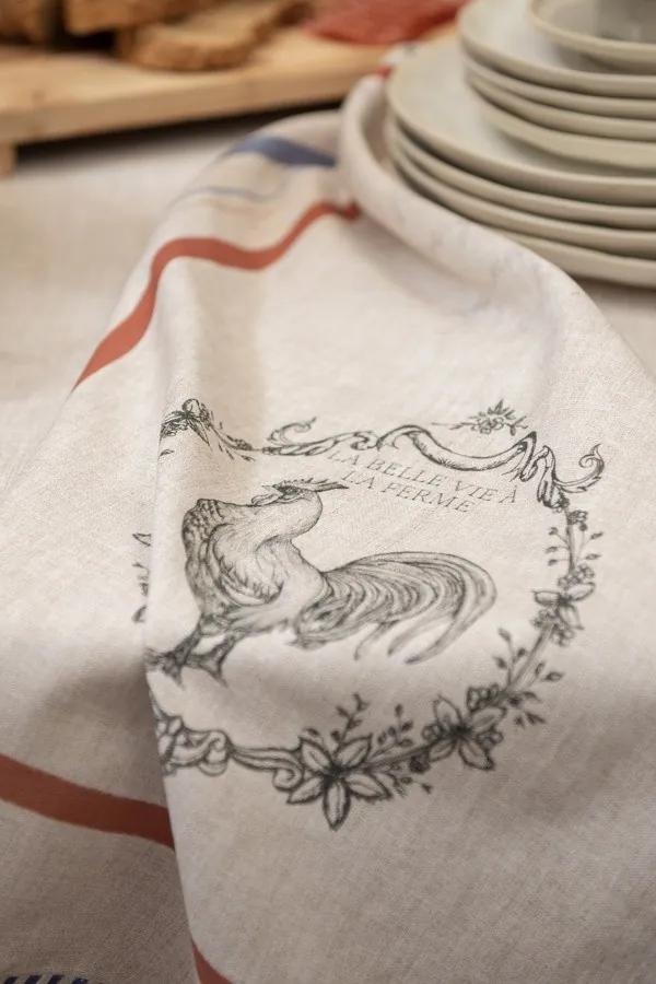 Béžová bavlnená utierka s kohútom Devine French Roster - 50*70 cm
