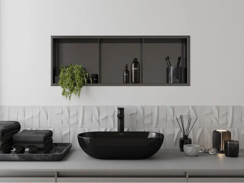 Mexen X-Wall-NR, polica na zapustenie bez príruby 90 x 30 cm, grafitová matná - 19E1903010S