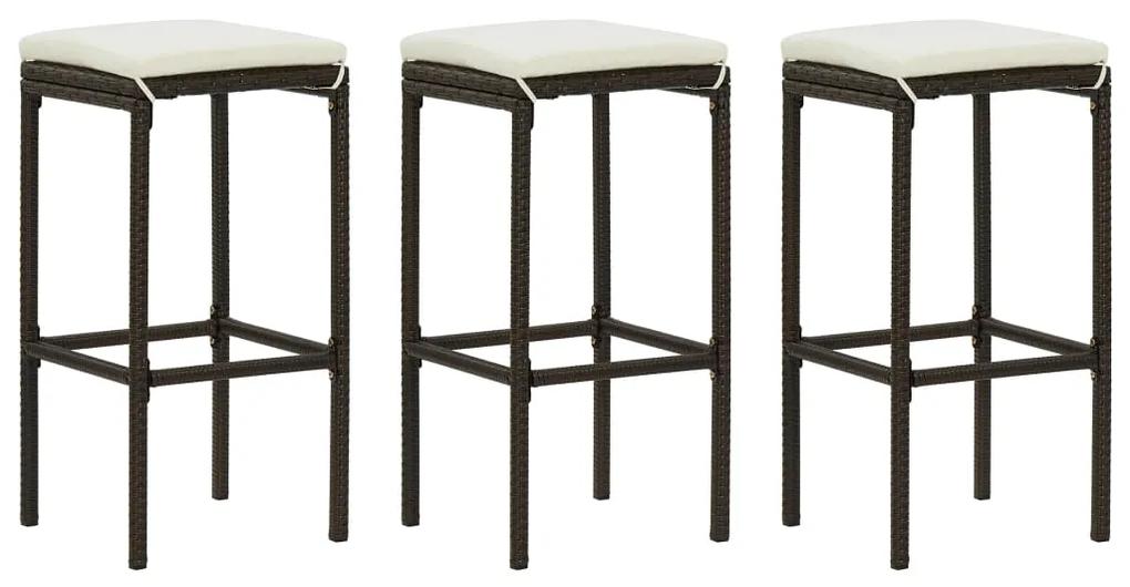 Barové stoličky s vankúšmi 3 ks hnedé polyratan