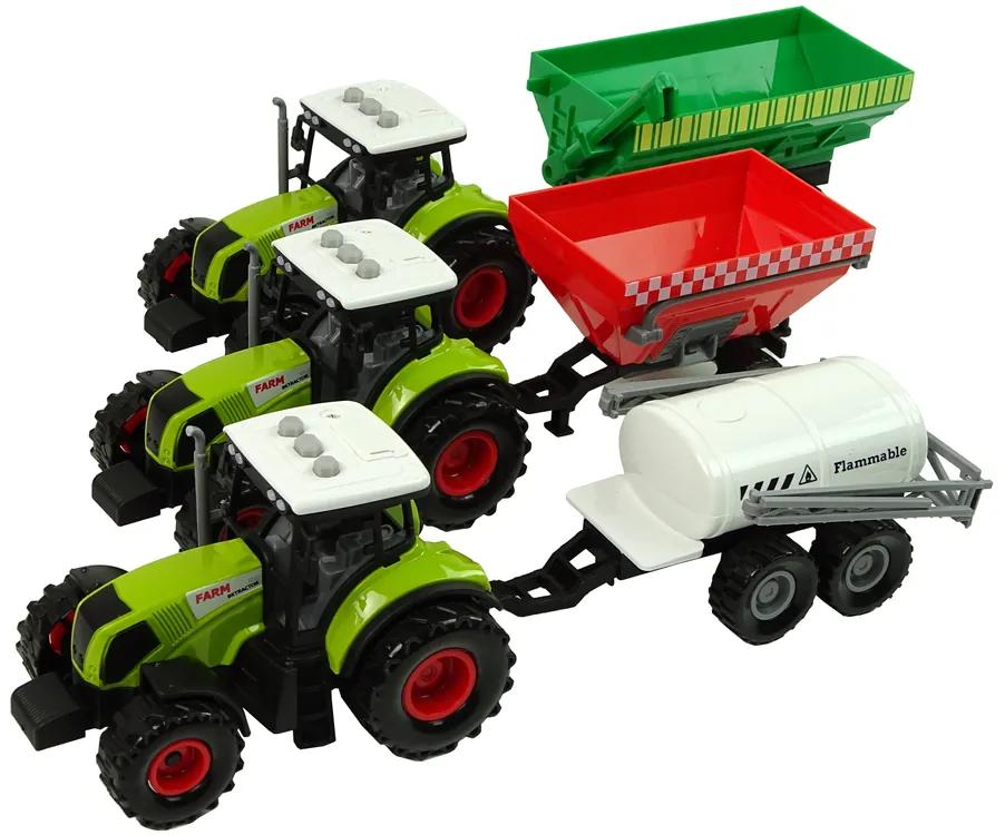 Lean Toys Súprava 3 Traktorov s prívesmi